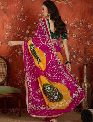 Pink bandhani embroidered  georgette saree 3