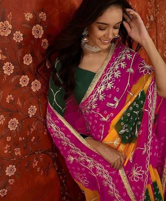 Pink bandhani embroidered  georgette saree 5