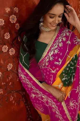Pink bandhani embroidered  georgette saree