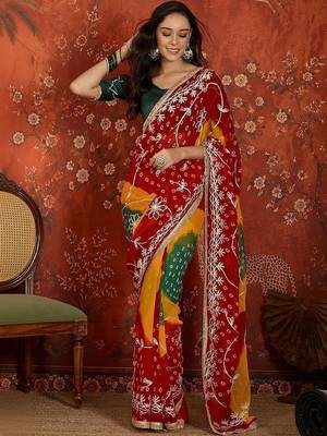 Multicolor bandhani embroidered  georgette saree 1