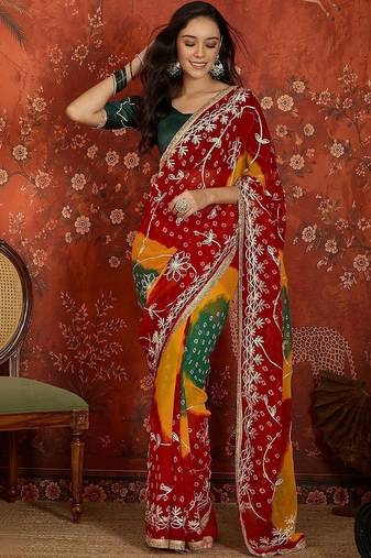 Multicolor bandhani embroidered  georgette saree