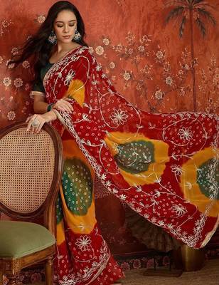 Multicolor bandhani embroidered  georgette saree 2