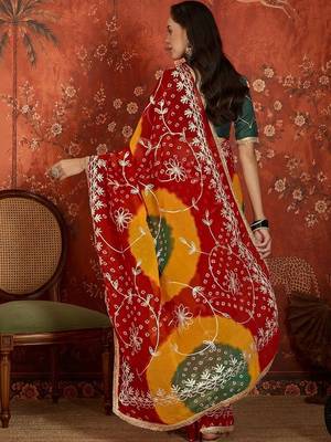 Multicolor bandhani embroidered  georgette saree 3