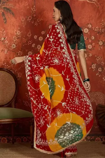 Multicolor bandhani embroidered  georgette saree