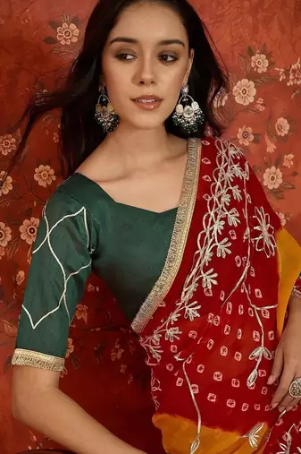 Multicolor bandhani embroidered  georgette saree