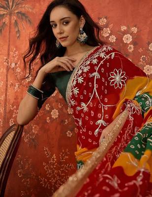 Multicolor bandhani embroidered  georgette saree 5