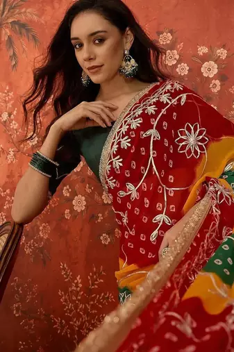 Multicolor bandhani embroidered  georgette saree