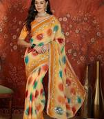 Yellow tie and dye zari  georgette saree