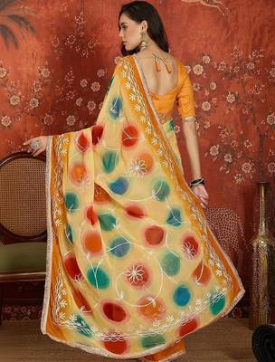Yellow tie and dye zari  georgette saree 3