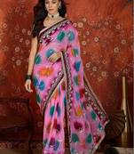 Pink polka dot zari  georgette saree