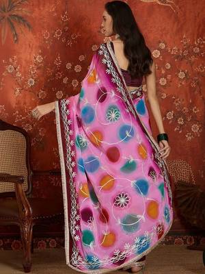 Pink polka dot zari  georgette saree 3