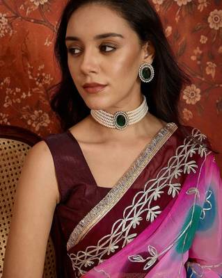 Pink polka dot zari  georgette saree 4