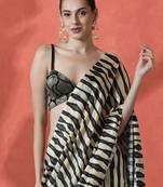 Black ready to wear satin striped digital printed saree
