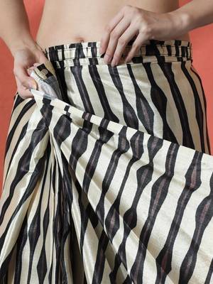 Black ready to wear satin striped digital printed saree 5