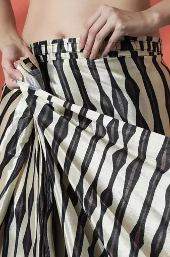 Black ready to wear satin striped digital printed saree