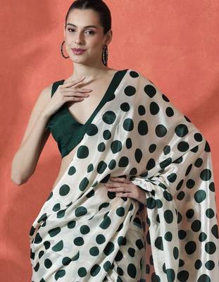 Green ready to wear polka dots digital printed saree 1