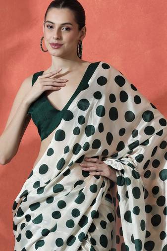 Green ready to wear polka dots digital printed saree