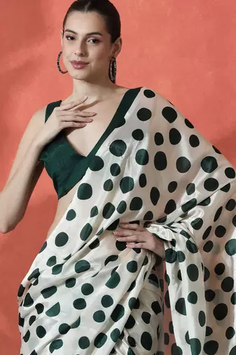 Green ready to wear polka dots digital printed saree