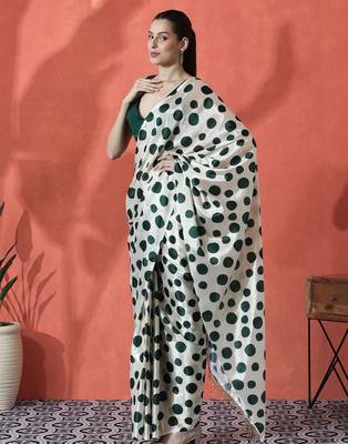 Green ready to wear polka dots digital printed saree 2