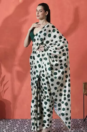 Green ready to wear polka dots digital printed saree
