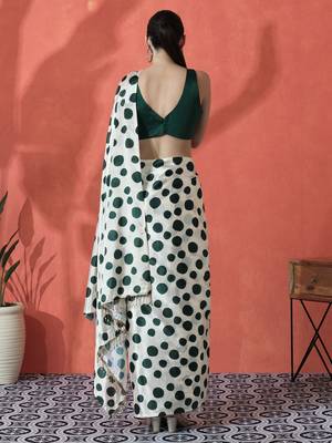 Green ready to wear polka dots digital printed saree 3