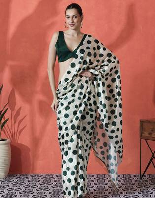 Green ready to wear polka dots digital printed saree 4