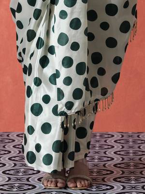 Green ready to wear polka dots digital printed saree 5