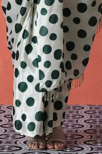 Green ready to wear polka dots digital printed saree