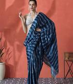 Blue ready to wear satin striped digital printed saree