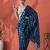 Blue ready to wear satin striped digital printed saree