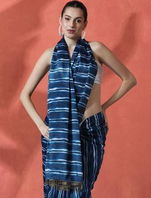 Blue ready to wear satin striped digital printed saree 4