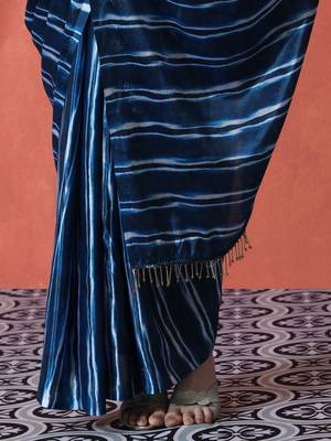 Blue ready to wear satin striped digital printed saree 5