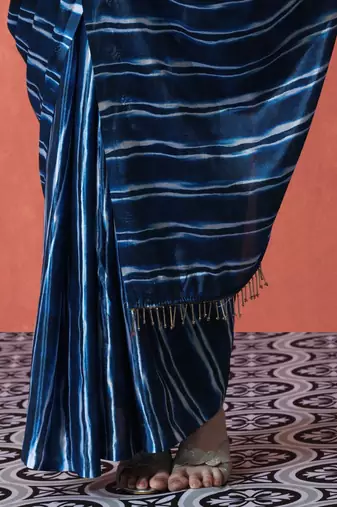 Blue ready to wear satin striped digital printed saree