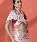 Off white ready to wear satin striped digital printed saree