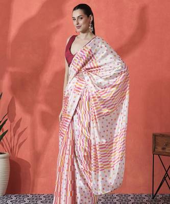 Off white ready to wear satin striped digital printed saree 2