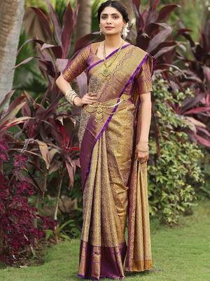 Gold woven design zari art silk designer dharmavaram saree 1