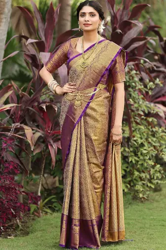 Gold woven design zari art silk designer dharmavaram saree