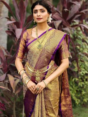 Gold woven design zari art silk designer dharmavaram saree 2