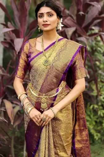 Gold woven design zari art silk designer dharmavaram saree