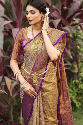 Gold woven design zari art silk designer dharmavaram saree