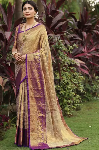 Gold woven design zari art silk designer dharmavaram saree