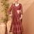 Maroon printed embroidered saree with matching blouse