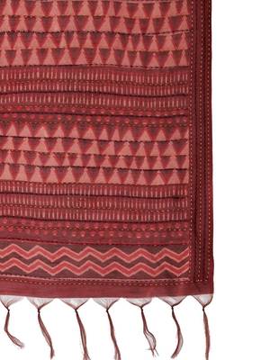 Maroon printed embroidered saree with matching blouse 5