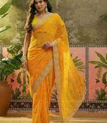 Yellow bandhani printed sarees