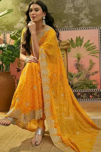 Yellow bandhani printed sarees