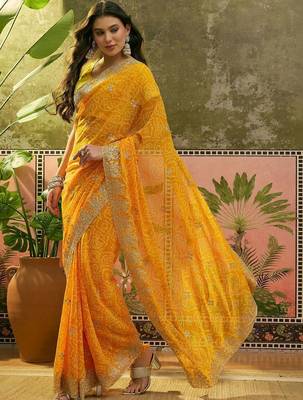 Yellow bandhani printed sarees 3