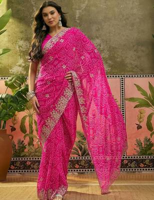 Pink bandhani printed  sarees 1