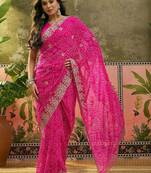 Pink bandhani printed  sarees
