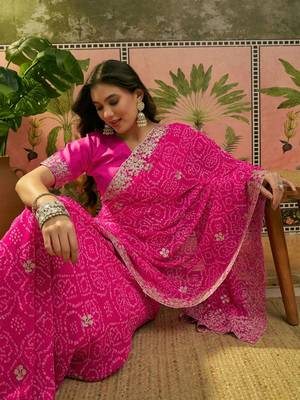Pink bandhani printed  sarees 2