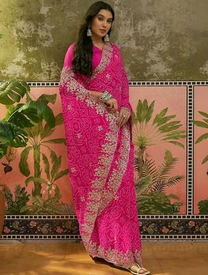 Pink bandhani printed  sarees 3